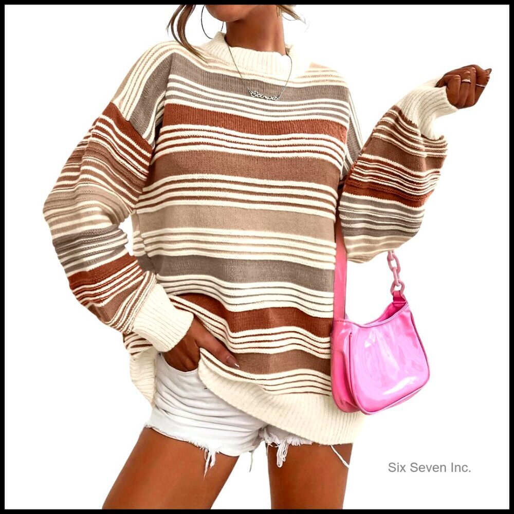 Oversized Striped Pullover Sweater Y2K Preppy Knit Jumper Tops Fall Outfits